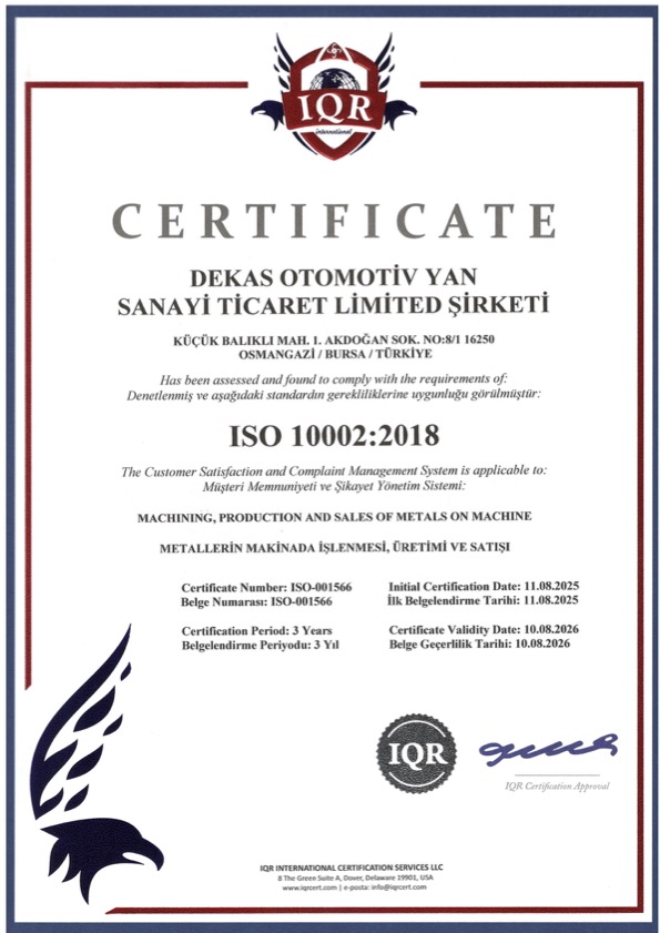Dekas - ISO 10002 2018 - 10.08.2026