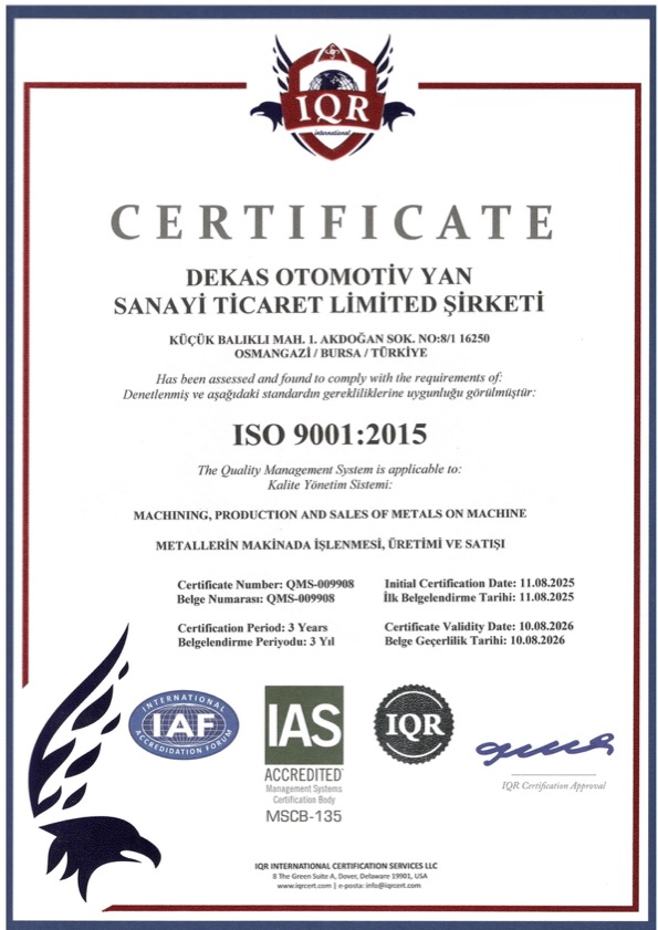 Dekas - ISO 9001 - 10.08.2026